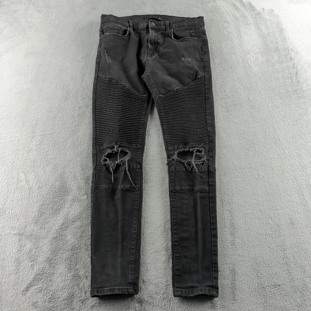 Zara Man Biker Jeans Mens 32 (Fits 30x30) Black Moto Ribbed Distressed Italy